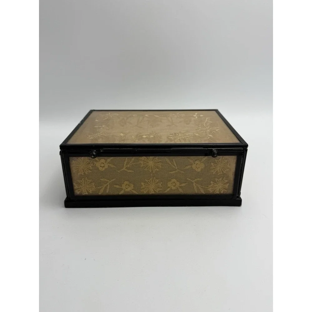 Pottery Barn Lace Inset Glass Jewelry Decorative Trinket Box Latching